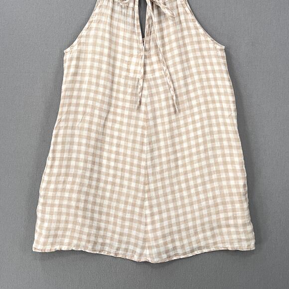 NOTPERFECTLINEN Linen Tunic Mini Dress Womens XS White Tan Gingham Check Strappy - Picture 8 of 14